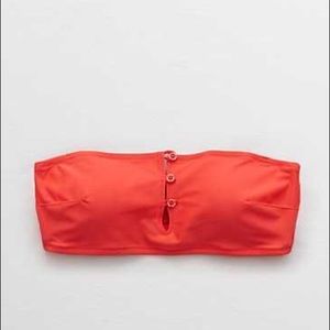 aerie bandeau bikini top and bottoms, neon red